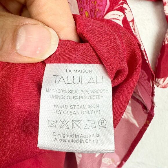 La Maison Talulah Silk Blend Long Sleeve Floral Ruffle Mini Dress Size Small Red - Picture 10 of 10